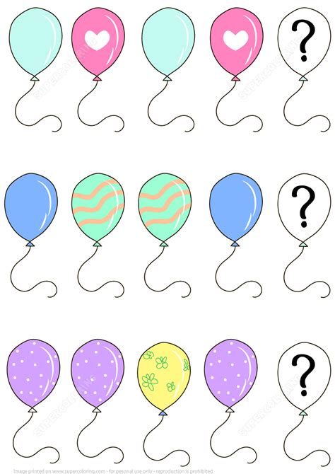 What Comes next Puzzle with Balloons | Free Printable Puzzle Games