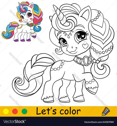 Cartoon girl unicorn with jewels coloring book Vector Image