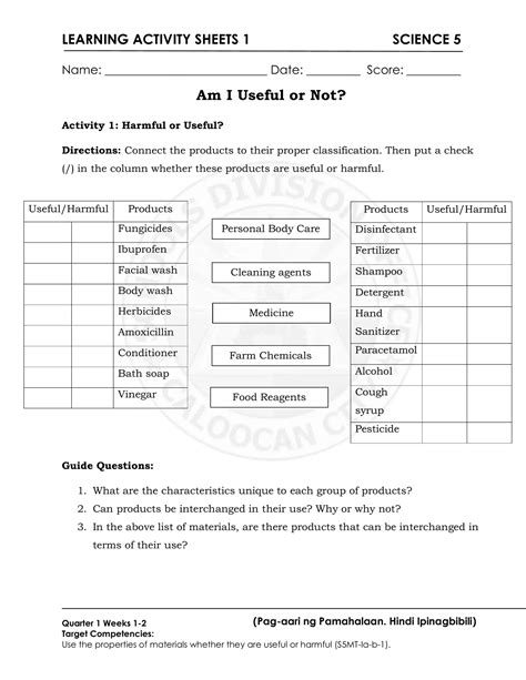 Science 5 Q1 LAS 1 Interactive Worksheet – Edform