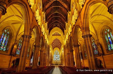 St. Mary's Cathedral Interior, Sydney, NSW, Australia. The side aisles ...