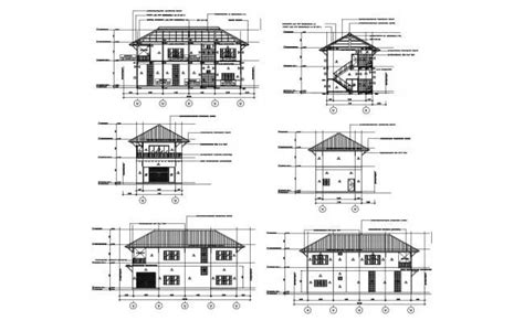 Elevation drawing of a house with detail dimension in dwg file | Elevation drawing, House ...