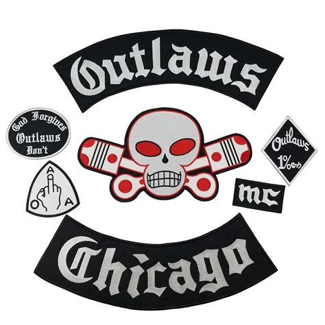 Outlaws Chicago Patch Full Set Embroidery Patches Skull Patch Large ...