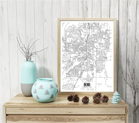 Bend Oregon printable map Bend Oregon map print Oregon wall | Etsy