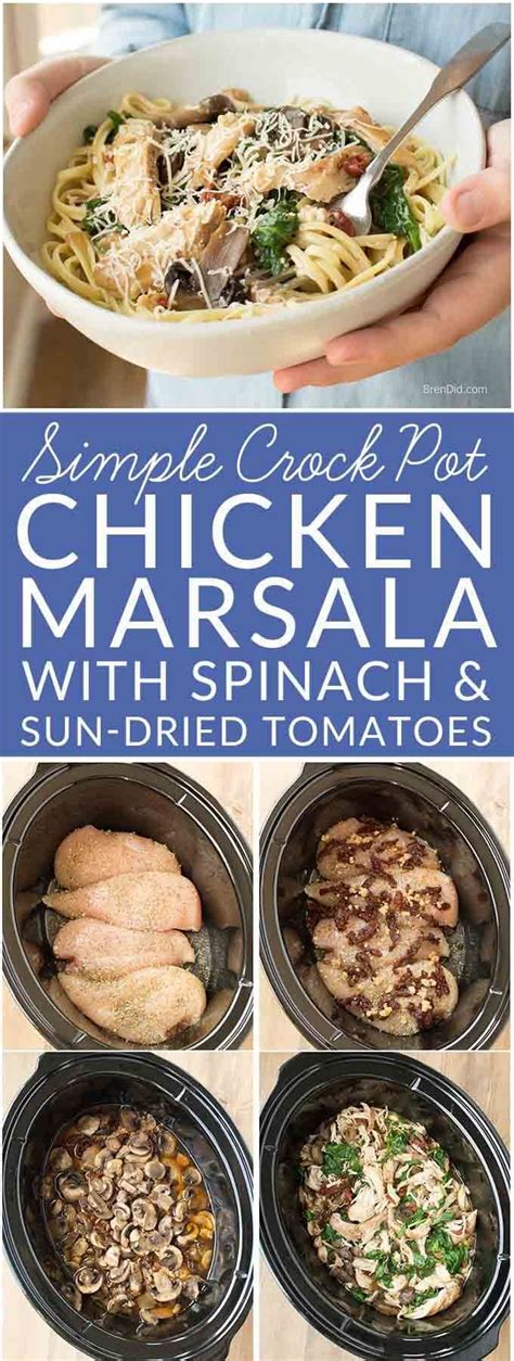 Crock Pot Chicken Marsala with Mushrooms, Sun Dried Tomatoes and Spinach | Recipe | Chicken ...