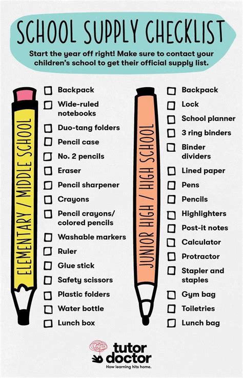 a school supply checklist with two pens