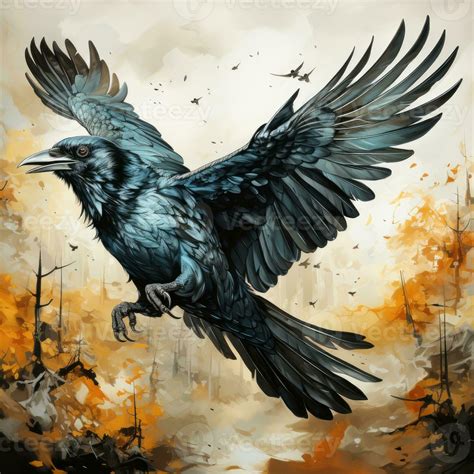 raven bird Halloween illustration artwork scary horror isolated tattoo ...