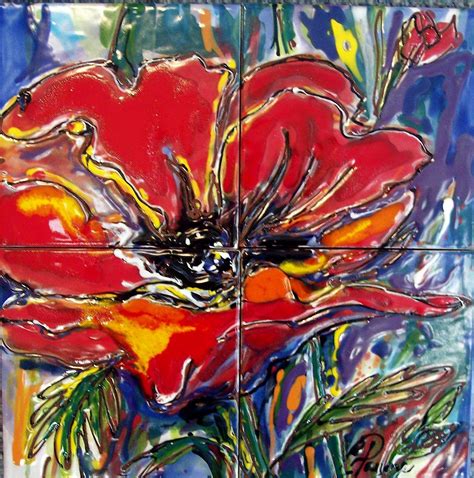 Carolyn Payne murals-hand painted tile mural of Poppy Floral. 6" ceramic tile | Mural, Tile ...