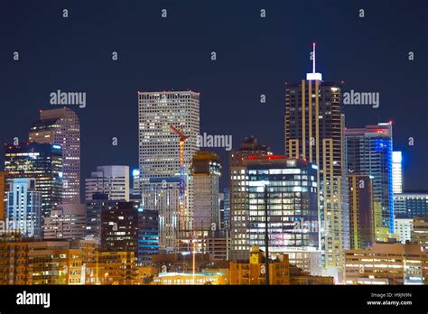 Denver downtown skyline at night, Colorado, USA Stock Photo - Alamy