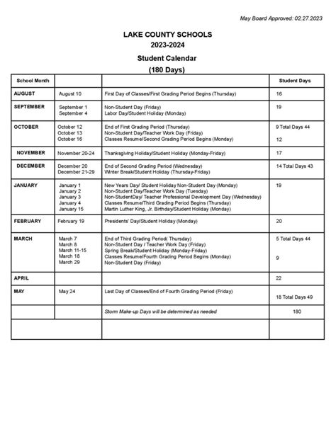 Lake County Schools Calendar Holidays 2023-2024 PDF