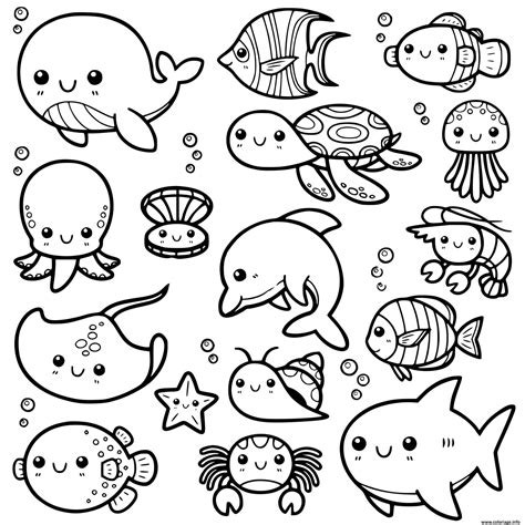 Coloriage animaux de la mer kawaii mignon - JeColorie.com