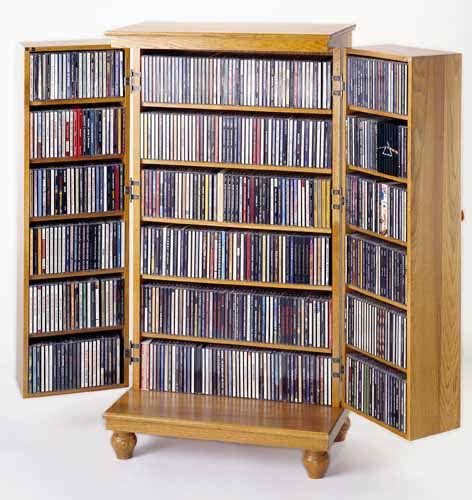 Hardwood CD DVD Blu-Ray Storage Cabinet 612 CD 298 DVD - Oak New ...