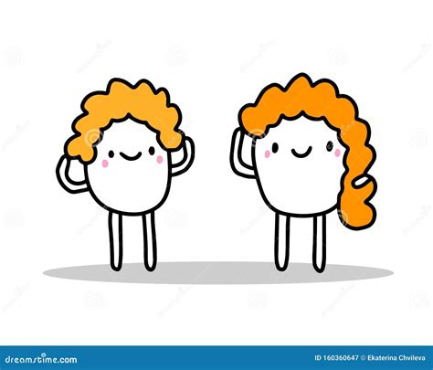 Two Women Long and Short Hair Style Hand Drawn Vector Illustration in ...