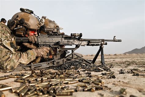 Military Armament | U.S Army Rangers firing an M-240 machine gun...