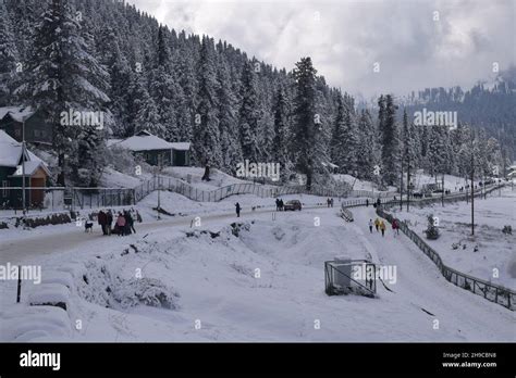 A general view of the snow covered famous ski-resort of Gulmarg after ...