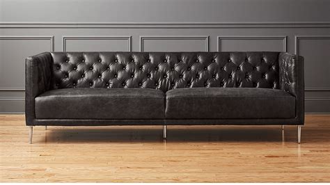 savile black leather tufted sofa | CB2