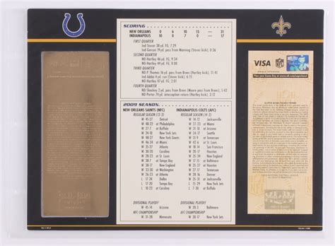 Commemorative Super Bowl XLIV Score Card With 22kt Gold Ticket: Saints ...