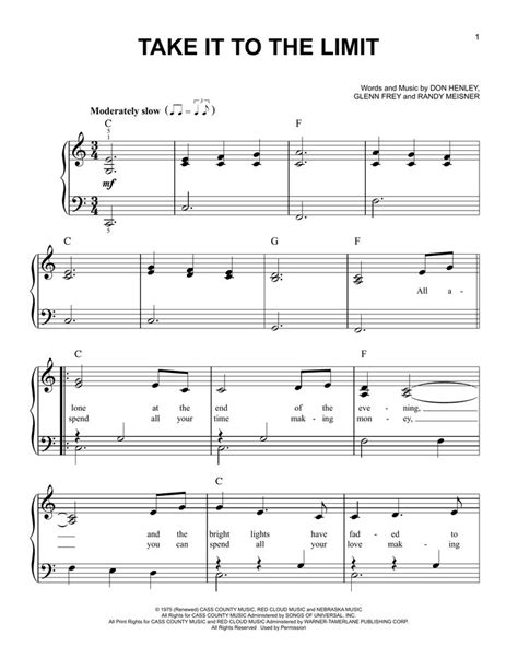 Eagles Take It To The Limit Sheet Music Notes, Chords | Sheet music ...