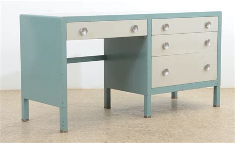 Norman Bel Geddes Industrial Blue Metal Desk | EBTH