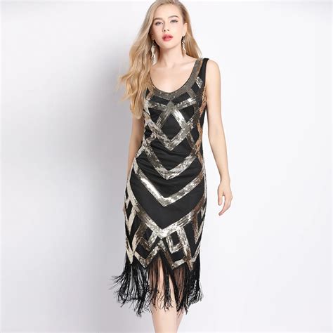 Women 1920s Vintage Sleeveless Crisscross Fringe Sequin Flapper Dress ...