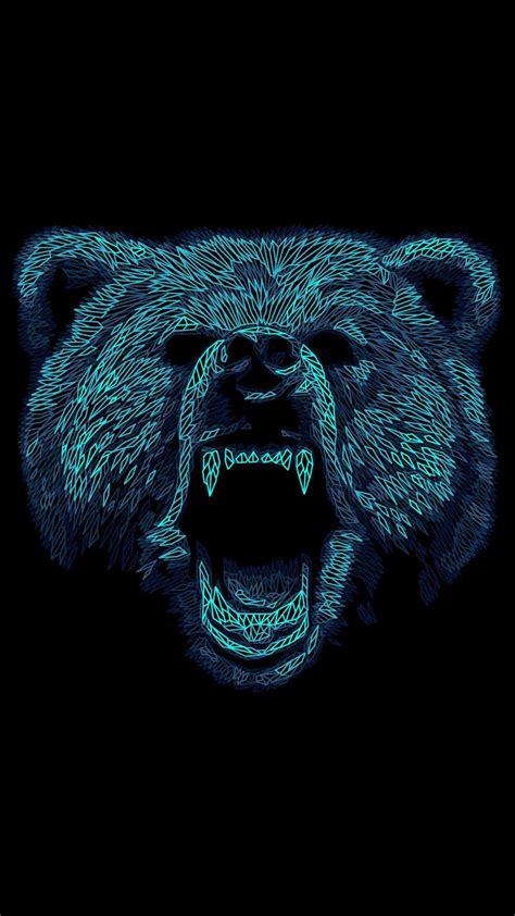 Download Cool Bear Neon Blue Line Art Wallpaper | Wallpapers.com