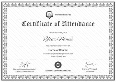 Course Attendance Certificate Design Template in PSD, Word