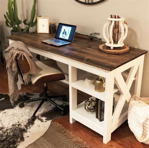 Farmhouse X Desk Free Plans for the home office #homeofficedecor | Rustic home offices, Home ...