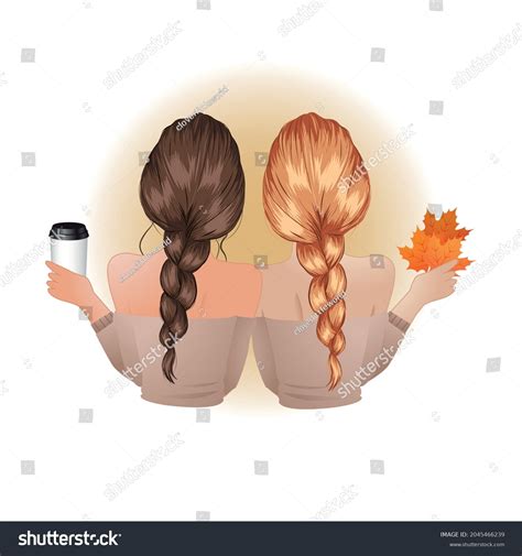 Girl Best Friend Warm Coffee Autumn Stock Vector (Royalty Free ...