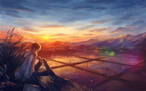 🔥 Download Low Poly Sunset Wallpaper Digital Art HD Anime by @josephjones | Anime Boy Sunset ...