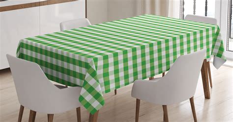 Gingham Tablecloth, Picnic Blanket Inspired Green and White Plaid Retro Gingham Checkered ...