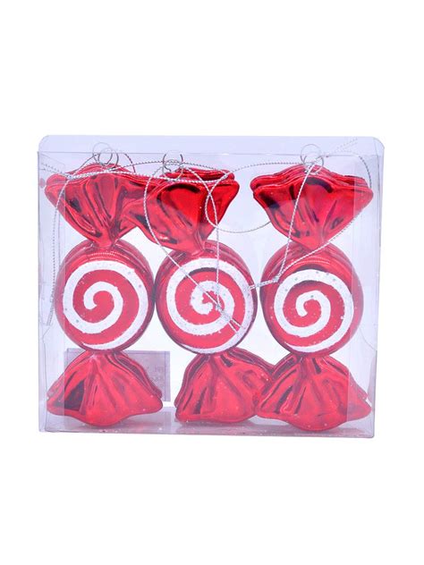 Pack of 6 x 11cm Red & White Glitter Swirl Candy – Seasons Christmas Outlet