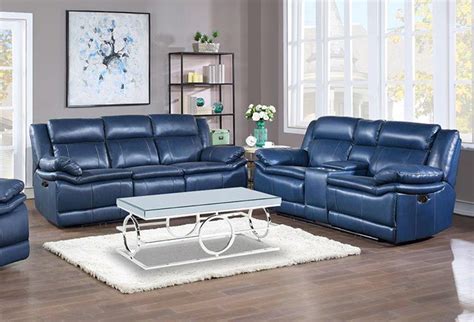 Kuka Maui Light Blue Leather Match Reclining Sofa And Reclining Console ...