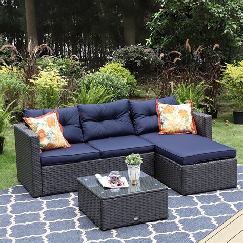 Buy PHI VILLA Patio Sectional Clearance Wicker Rattan Small L-Shaped ...