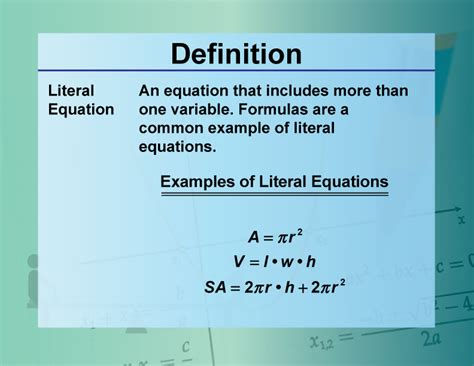 Definition--Equation Concepts--Literal Equation | Media4Math