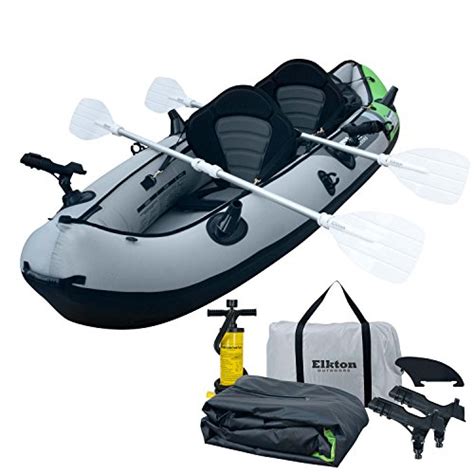 Elkton Outdoors Cormorant 2 Person Tandem Inflatable Fishing Kayak, 10 ...