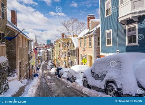 Houses in Historic Bunker Hill Area after Snow Storm in Boston Stock Photo - Image of view ...