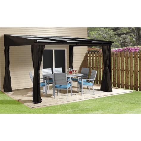 Sutton Wall-Mounted Hardtop Gazebo, 10 ft. x 12 ft. Dark Brown ...