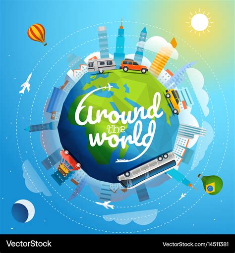 Around the world tour by different vehicle travel Vector Image