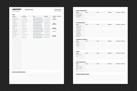 Cast & Crew Contact List Template • Fourtify