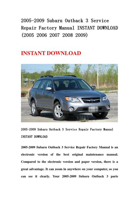 2005 2009 subaru outback 3 service repair factory manual instant ...