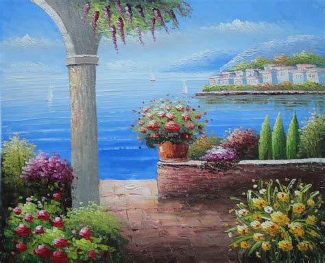 Framed Paradise By Mediterranean Sea Oil Painting Naturalism 20 x 24 Inches Oil Painting ...