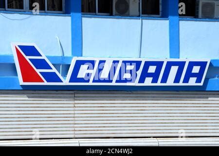 Office of Cubana Airlines in Havana, Cuba. Sales building of Cubana de Aviacion in La Habana ...