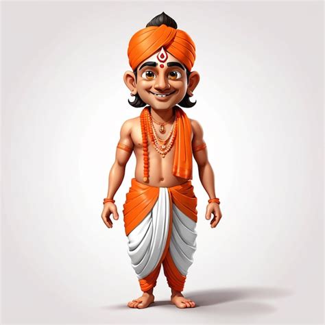 Premium AI Image | Hindu pandit 3d character hindu pujari illustration hindu dress dhoti man