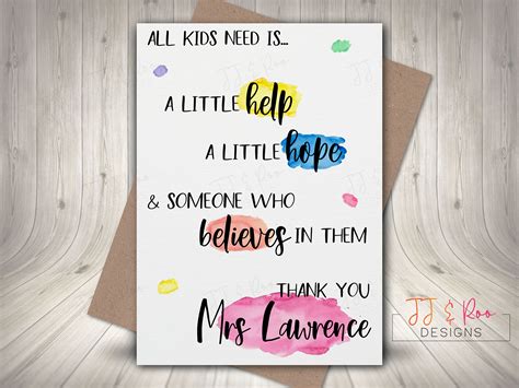 Personalised Teacher Thank You Card Teaching Assistant - Etsy Ireland