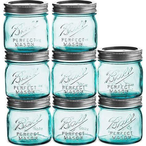 Ball Aqua Canning Jars 8 oz [Set of 8 ] Regular Mouth Vintage Mason Jars - Aqua-colored Glass ...