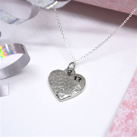 17th Anniversary Stamped Heart Necklace - Anniversary Gifts