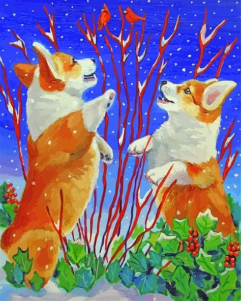 Corgi Dogs In Snow - Paint By Number - Painting By Numbers