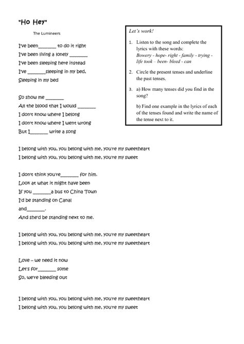 Song Worksheet: Ho Hey