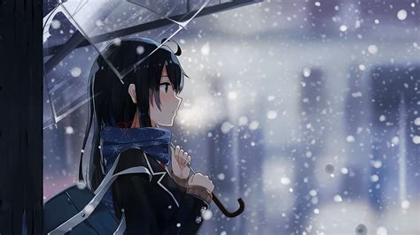 Wallpaper : anime girls, snow, winter, umbrella, cold, Yahari Ore no Seishun Love Comedy wa ...