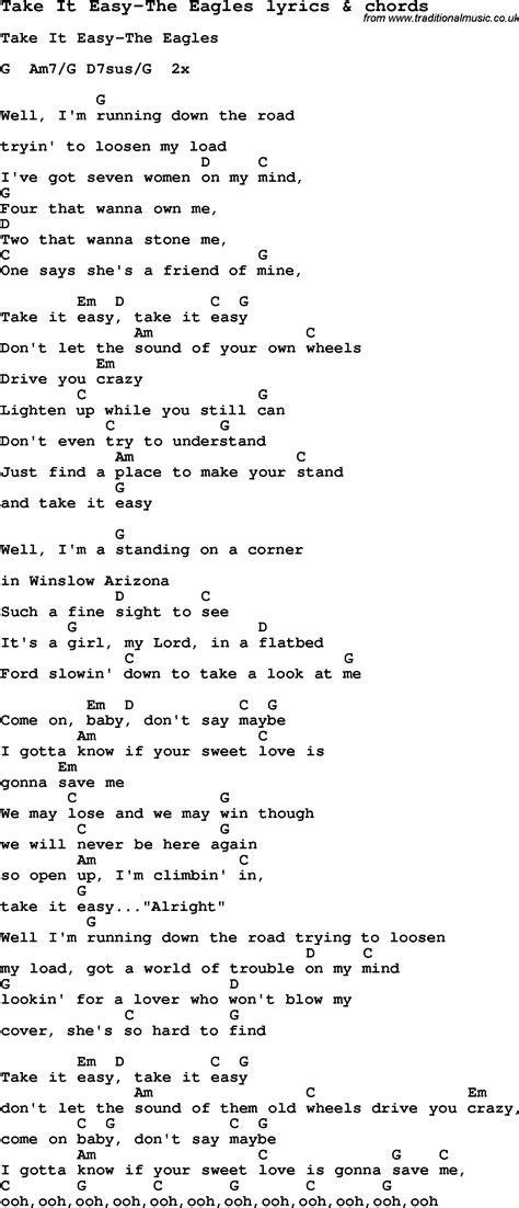 Love Song Lyrics for:Take It Easy-The Eagles with chords.