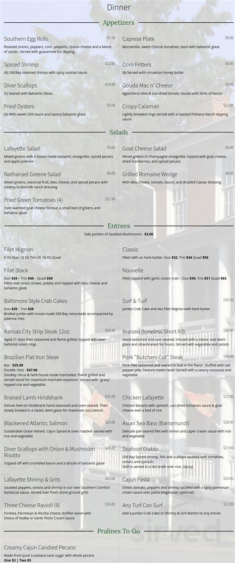 Lafayette Inn & Restaurant menu in Stanardsville, Virginia